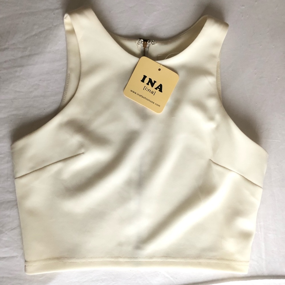 NWT Ivory crop top with exposed zipper